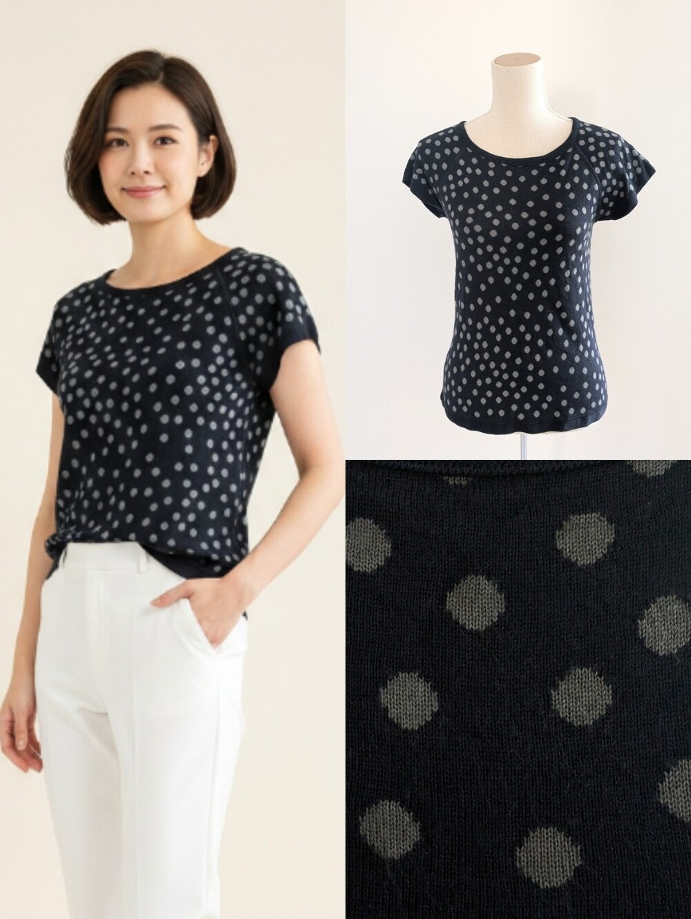 Like New Giorgio Armani Cashmere Silk Wool Blend Polka Dot Sweater